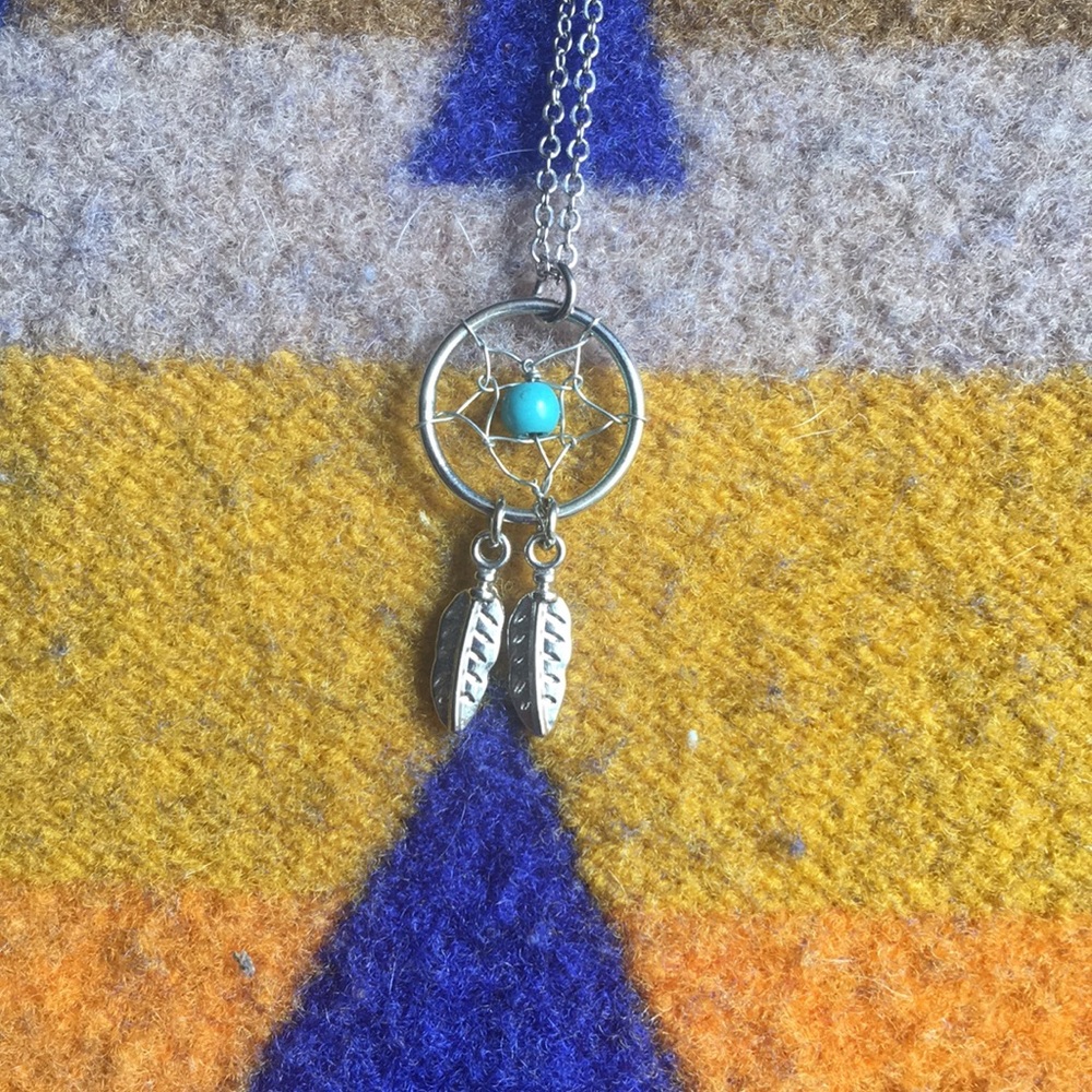 Dreamcatcher feathers  turquoise necklace